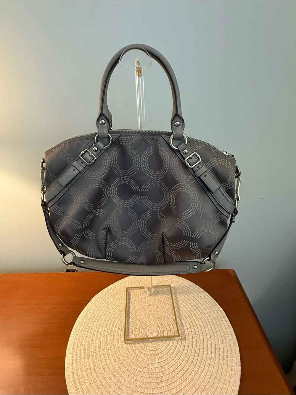 Coach Charcoal Signature Quilted Satchel with Removable Strap